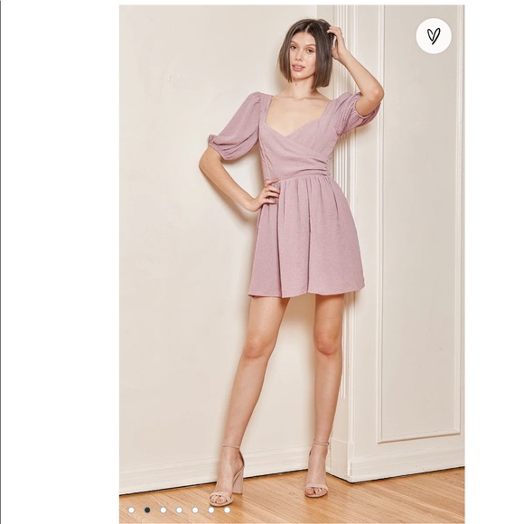 NWOT Little Bit In Love Dusty Purple Surplice Puff Sleeve Mini Dress - Picture 5 of 7